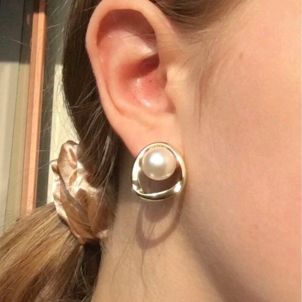 Faux Pearl Gold Tone Stud Earrings Bridal Statement wedding Cocktail Classic 💖 - Picture 7 of 13